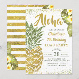 Tropische Aloha Groen Gouden Ananas Verjaardag Kaart