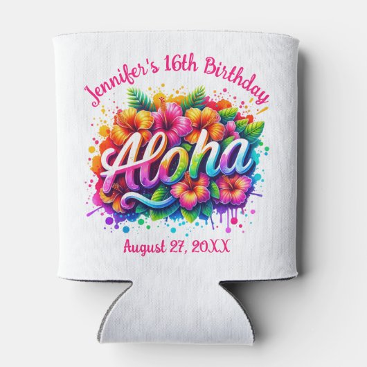 Tropische Aloha Hawaiiaanse verjaardag Luau Party  Blikjeskoeler (Achterkant)