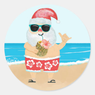 Tropische Aloha Hawaiian Santa Beach Ronde Sticker