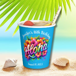 Tropische Aloha Hawaiian Verjaardag Luau Blue Papieren Bekers