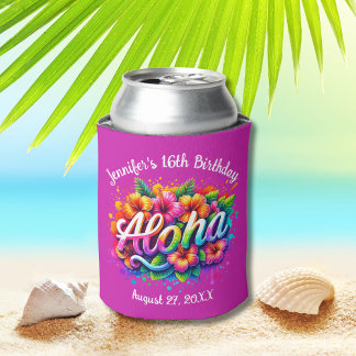 Tropische Aloha Hawaiian Verjaardag Luau Paarse Blikjeskoeler