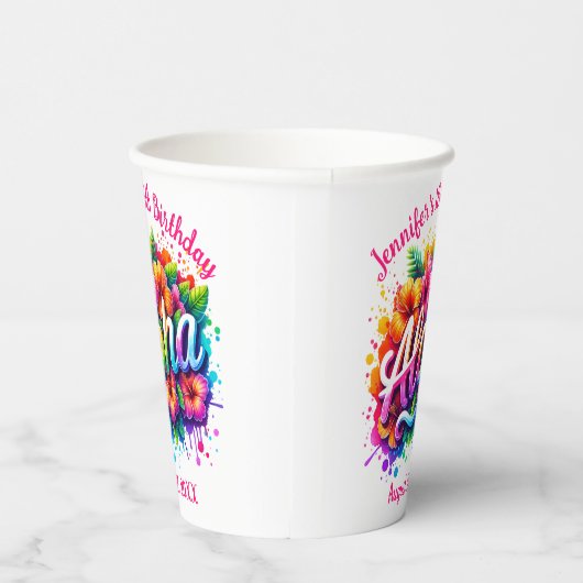 Tropische Aloha Hawaiian Verjaardag Luau Papieren Bekers (Rechts)