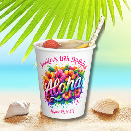 Tropische Aloha Hawaiian Verjaardag Luau Papieren Bekers