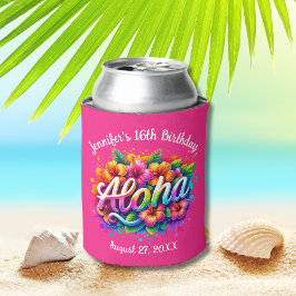 Tropische Aloha Hawaiian Verjaardag Luau Pink Blikjeskoeler
