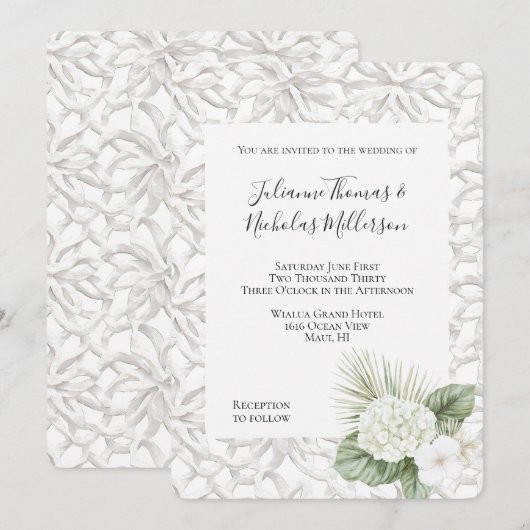 Tropische Aloha Hydrangea Floral Wedding Kaart (Voorkant / Achterkant)