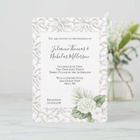 Tropische Aloha Hydrangea Floral Wedding Kaart (Staand voorkant)