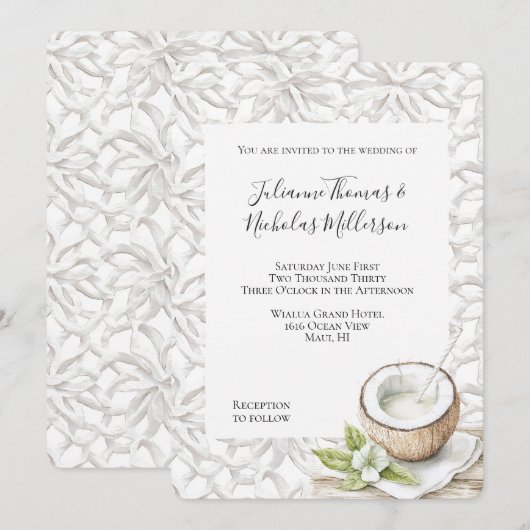 Tropische Aloha Kokosnoot Bloem Huwelijk Kaart (Voorkant / Achterkant)