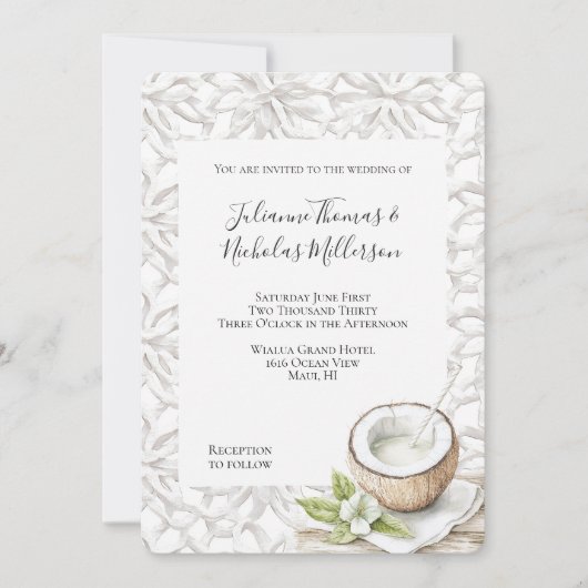 Tropische Aloha Kokosnoot Bloem Huwelijk Kaart (Voorkant)