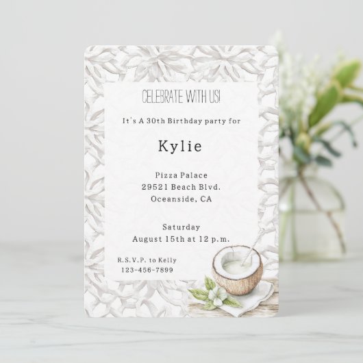 Tropische Aloha Kokosnoot Bloem Verjaardag Kaart (Staand voorkant)