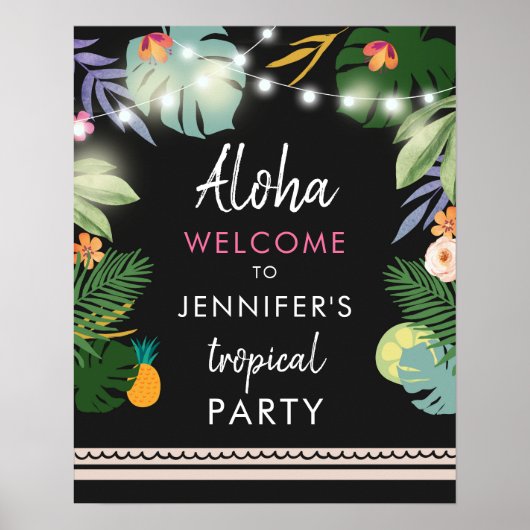 Tropische Aloha Luau Hawaiian Party Welkomstbord Poster (Voorkant)