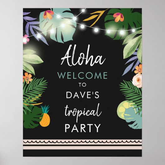 Tropische Aloha Luau Hawaiian Party Welkomstbord Poster (Voorkant)