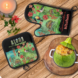 Tropische Aloha Paradijs Ovenwant en Pothouders & Pannenlap Set