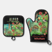 Tropische Aloha Paradise Oven Mitt en Pot Houders Ovenwant & Pannenlap Set (Voorkant)