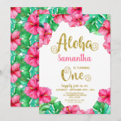 Tropische Aloha roze Hibiscus 1e verjaardag Kaart (Voorkant / Achterkant)