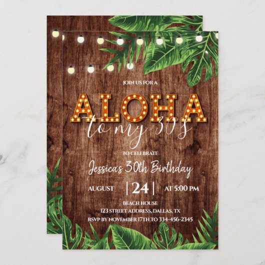 Tropische Aloha Rustic Birthday Uitnodiging (Voorkant / Achterkant)
