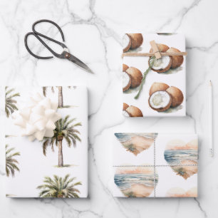 Tropische Aloha Strand Kokosnoten Palmboom Trouwen Inpakpapier Vel