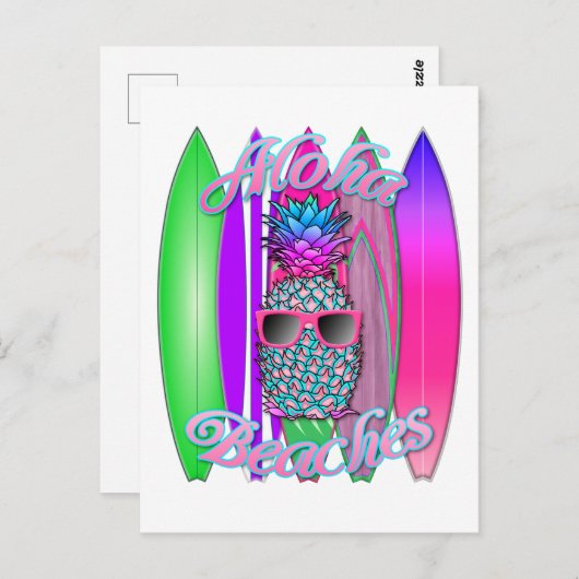 Tropische Aloha strandt vun Surfende ananas Briefkaart (Voorkant / Achterkant)