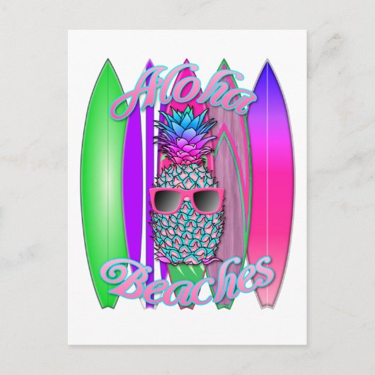 Tropische Aloha strandt vun Surfende ananas Briefkaart (Voorkant)