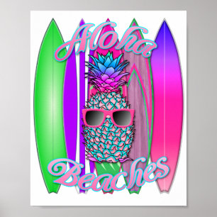 Tropische Aloha strandt vun Surfende ananas Poster