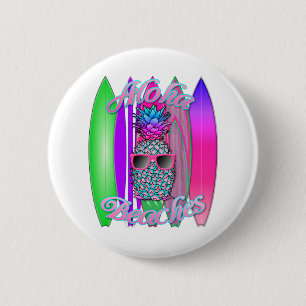 Tropische Aloha strandt vun Surfende ananas Ronde Button 5,7 Cm