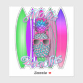 Tropische Aloha strandt vun Surfende ananas Sticker (Vel)