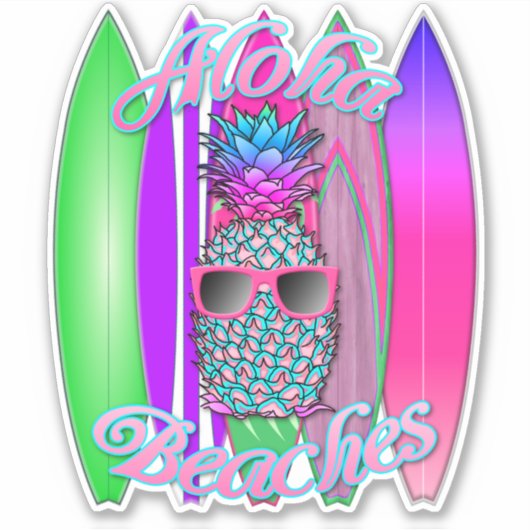 Tropische Aloha strandt vun Surfende ananas Sticker (Voorkant)