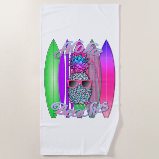 Tropische Aloha strandt vun Surfende ananas Strandlaken (Voorkant)