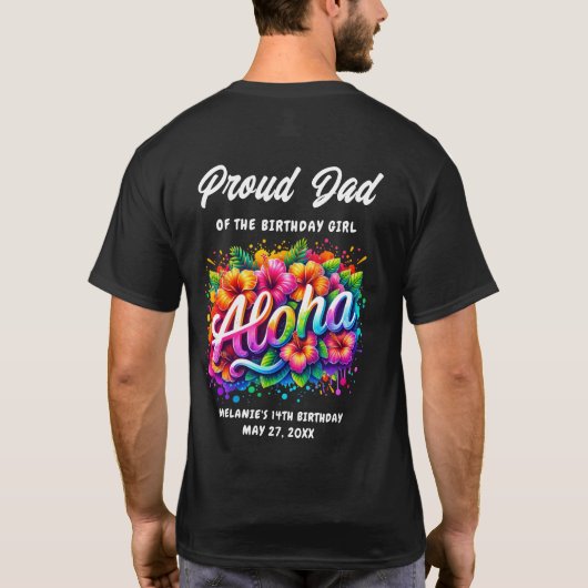 Tropische Aloha trotse vader van het verjaardagsme T-shirt (Achterkant)