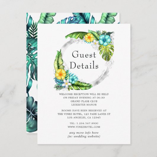 Tropische Aloha Zomer Strand Bruiloft Gast Details Informatiekaartje (Voorkant / Achterkant)