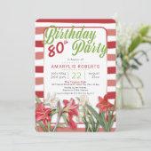 Tropische amaryllis Striped 80th Birthday Party Kaart (Staand voorkant)