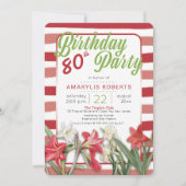 Tropische amaryllis Striped 80th Birthday Party Kaart (Voorkant)