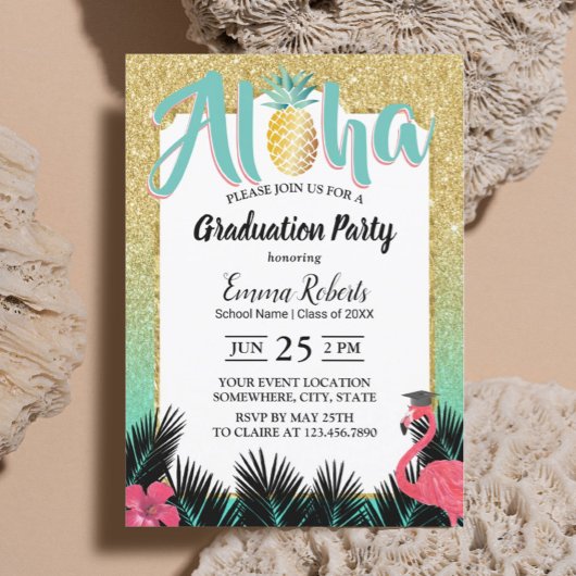 Tropische anananas Aloha Gold Glitter Afstuderen Kaart