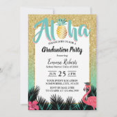 Tropische anananas Aloha Gold Glitter Afstuderen Kaart (Voorkant)