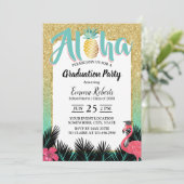 Tropische anananas Aloha Gold Glitter Afstuderen Kaart (Staand voorkant)
