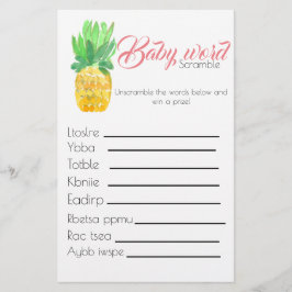 Tropische anananas baby shower game word scramble flyer