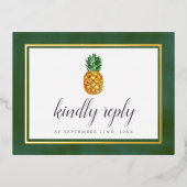 Tropische anananas Beach Wedding RSVP Real Folie Uitnodiging Briefkaart (Voorkant)