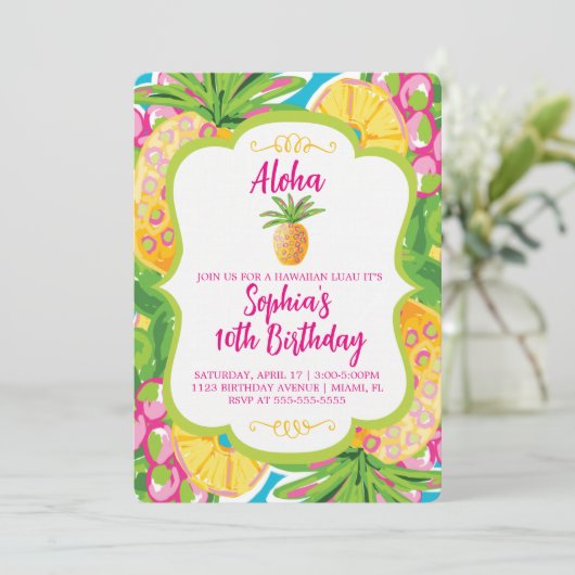 Tropische anananas Birthday Invitation Kaart (Staand voorkant)