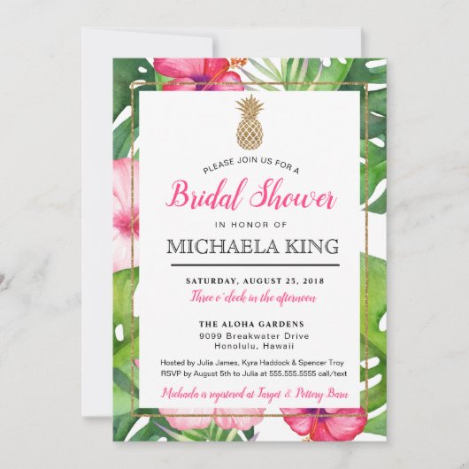 Tropische anananas Bridal Shower Invitation, White Kaart (Voorkant)