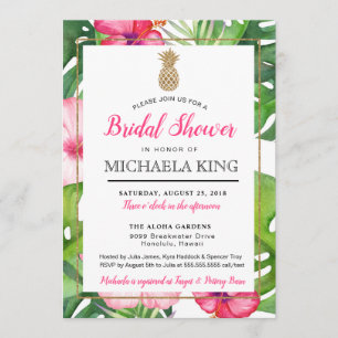 Tropische anananas Bridal Shower Invitation, White Kaart