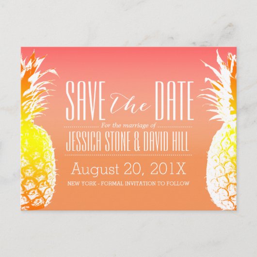 Tropische anananas Elegant Wedding Save the Date Aankondigingskaart (Voorkant)