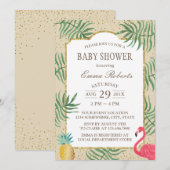 Tropische anananas- en flamingo Beach-Baby shower Kaart (Voorkant / Achterkant)