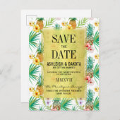 Tropische anananas en hibiscus bewaar de datum uitnodiging briefkaart (Voorkant / Achterkant)