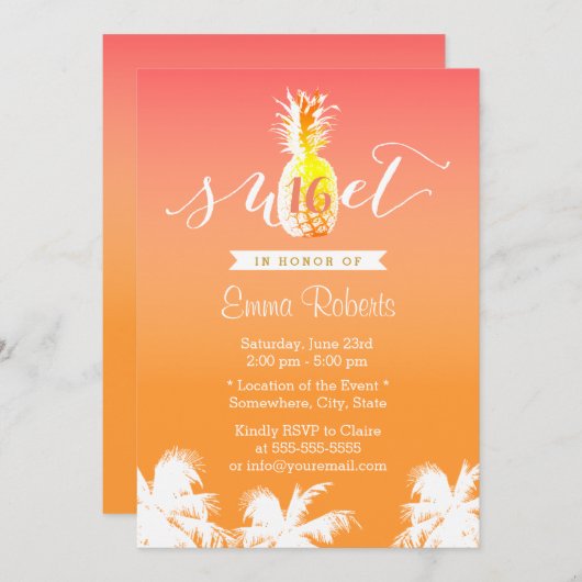 Tropische anananas en palmbomen zoet 16 kaart (Voorkant / Achterkant)