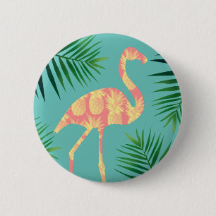 Tropische anananas Flamingo & Foliage Ronde Button 5,7 Cm