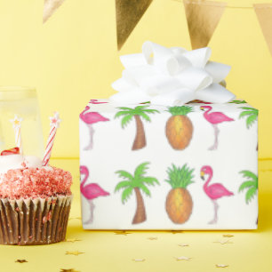 Tropische anananas Flamingo Palm Beach Cadeaupapier
