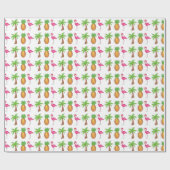 Tropische anananas Flamingo Palm Beach Cadeaupapier (Vlak)