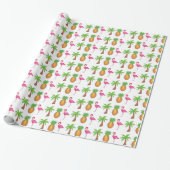 Tropische anananas Flamingo Palm Beach Cadeaupapier (Uitgerold)