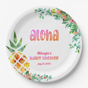 Tropische anananas Floral Aloha Baby shower Papieren Bordje