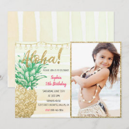 Tropische anananas-geboorteuitnodiging met foto kaart