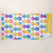 Tropische anananas Gele Waterverf Aangepaste naam Strandlaken (Voorkant)